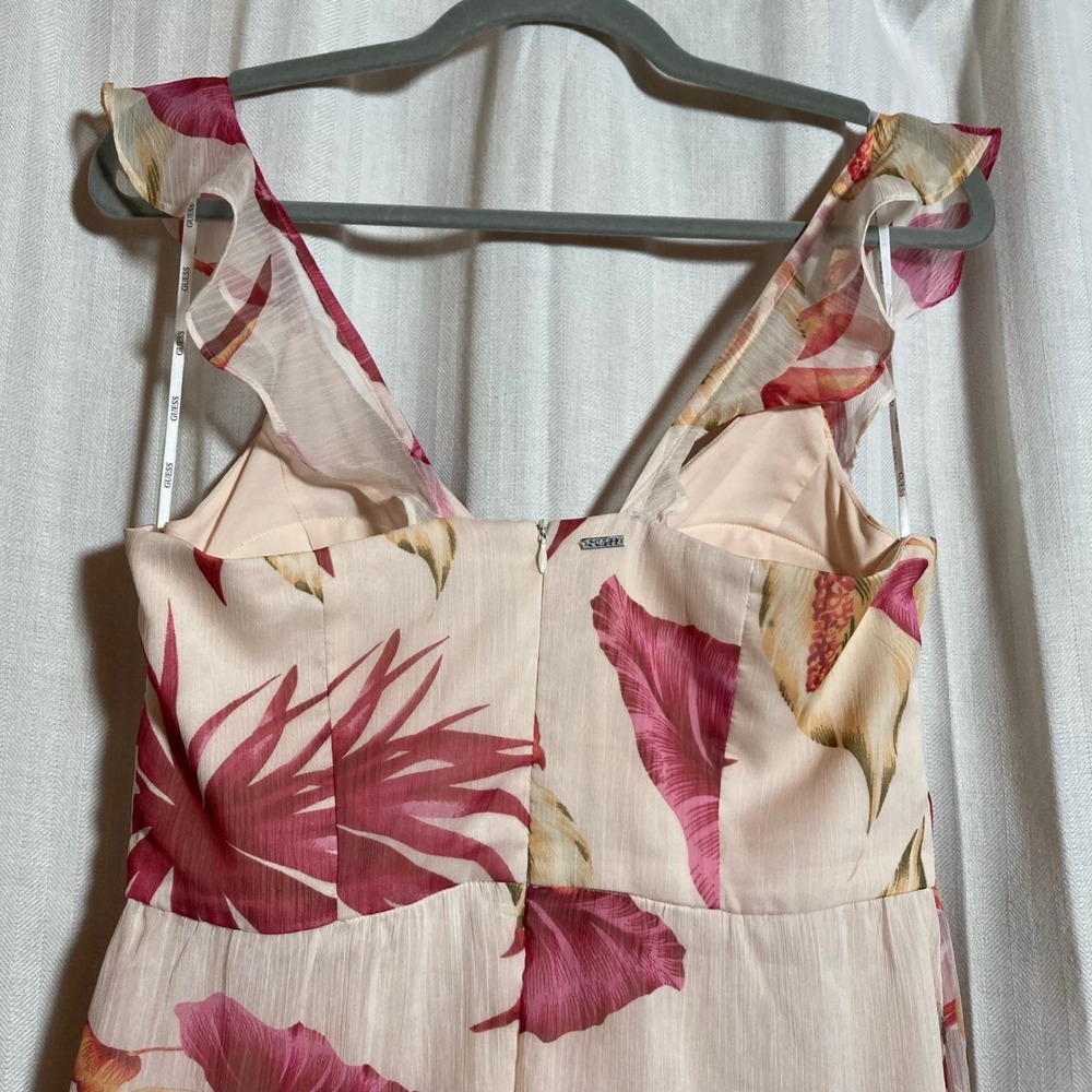 Guess Women Pink Tropical Floral Ruffle V-Neck‎ High-Low Maxi Dress M Romantic - Picture 3 of 10